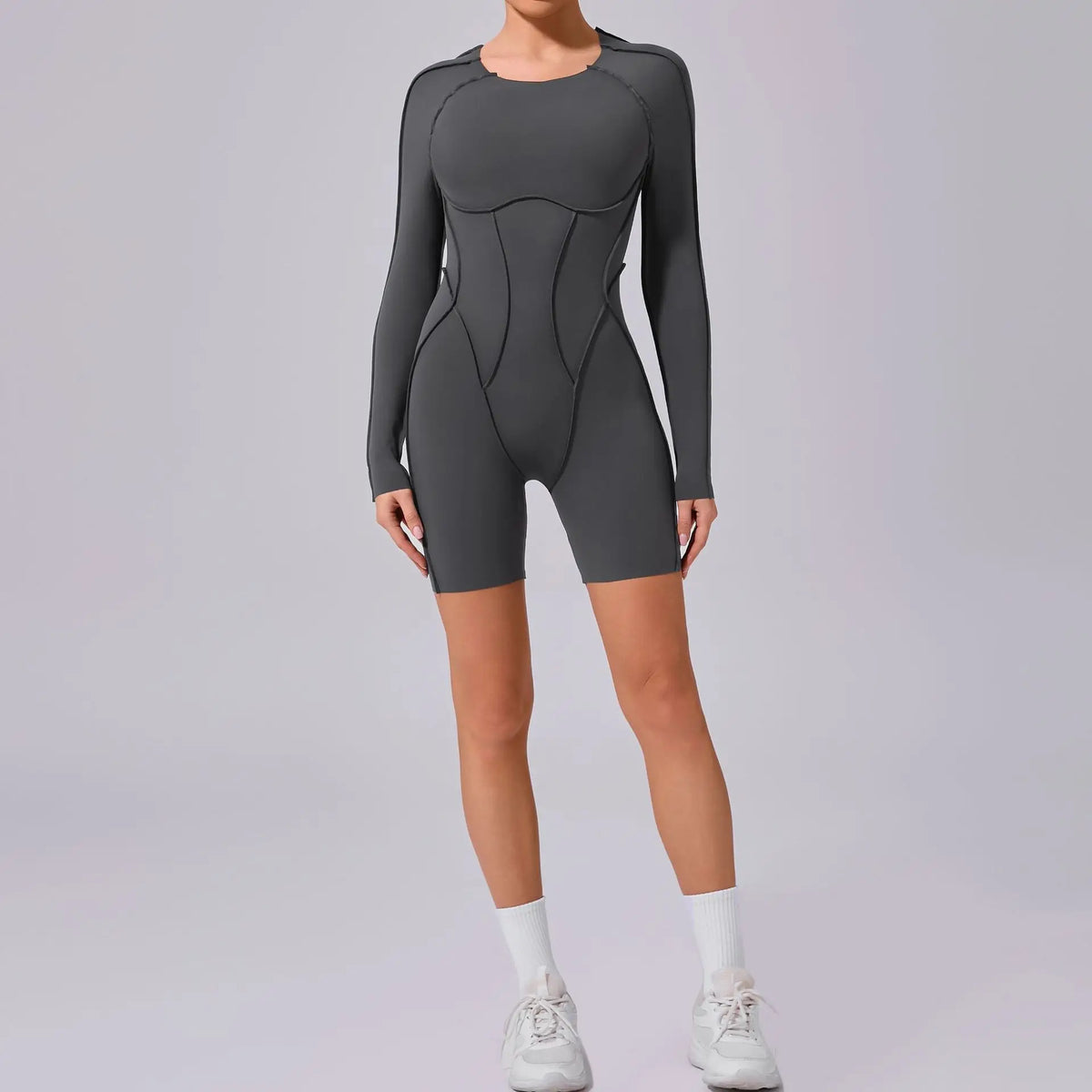 Women's Contoured Workout One Piece with Back Cutouts and Sleeve Length Options