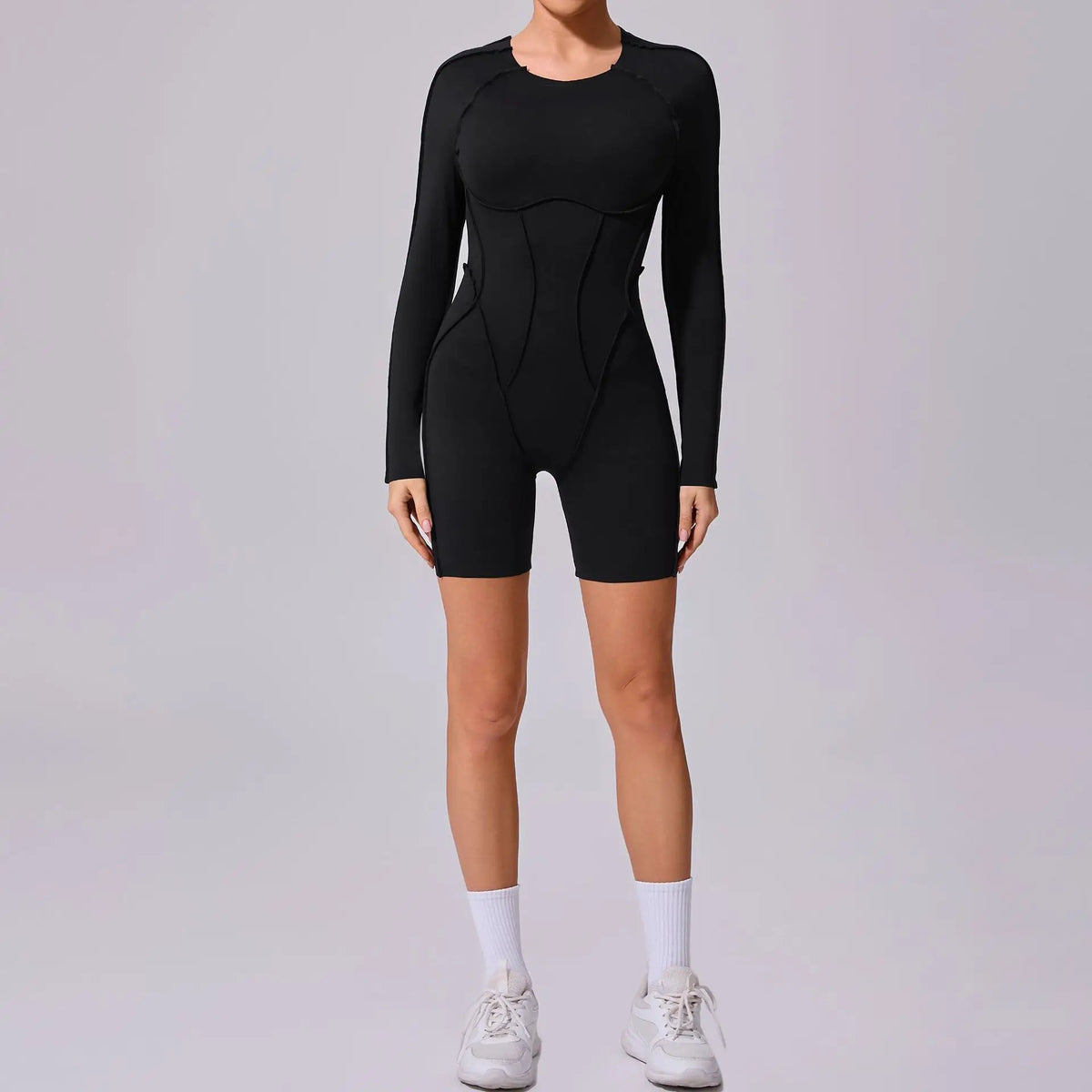 Women's Contoured Workout One Piece with Back Cutouts and Sleeve Length Options