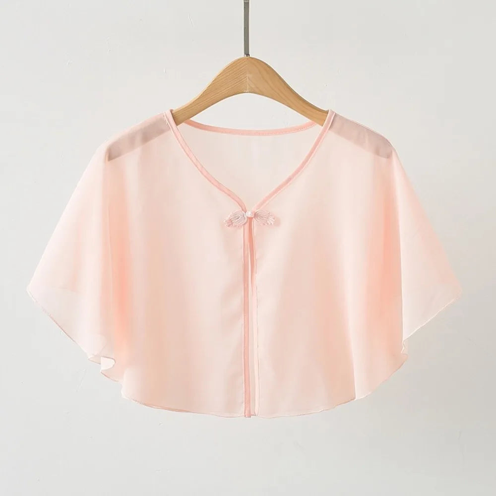 Short Clasp Front Chiffon Cape for Layering over Outfits