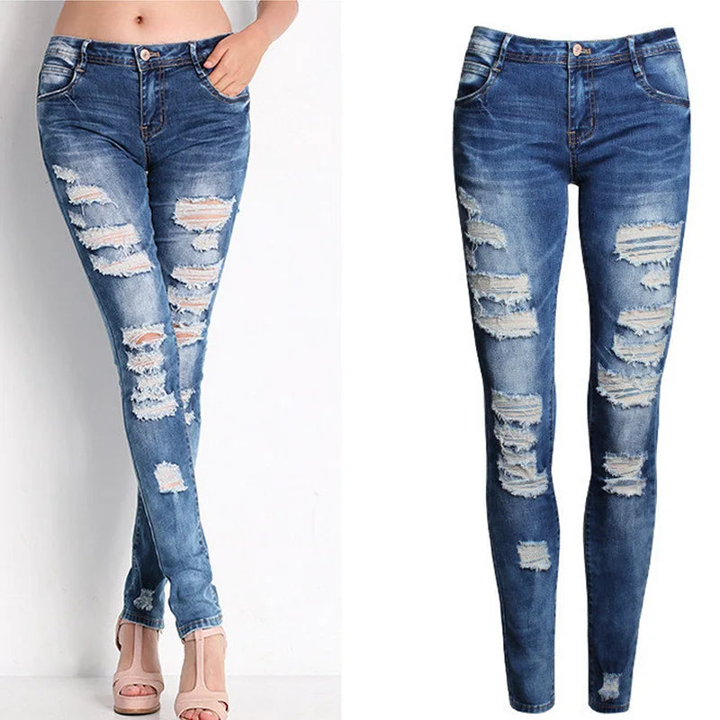 Women's Ripped Skinny Fit Denim Jeans For Everyday Outfits