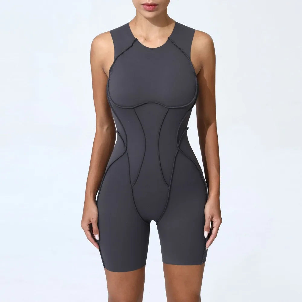 Women's Contoured Workout One Piece with Back Cutouts and Sleeve Length Options
