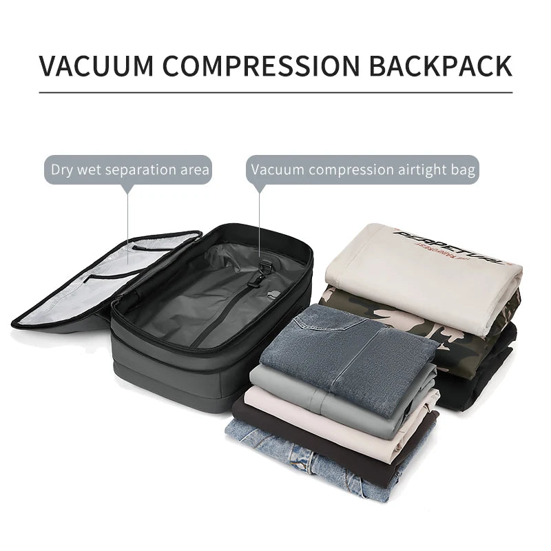 Vacuum Compression Travel Backpack with Separately Labelled Pump and Bag Options