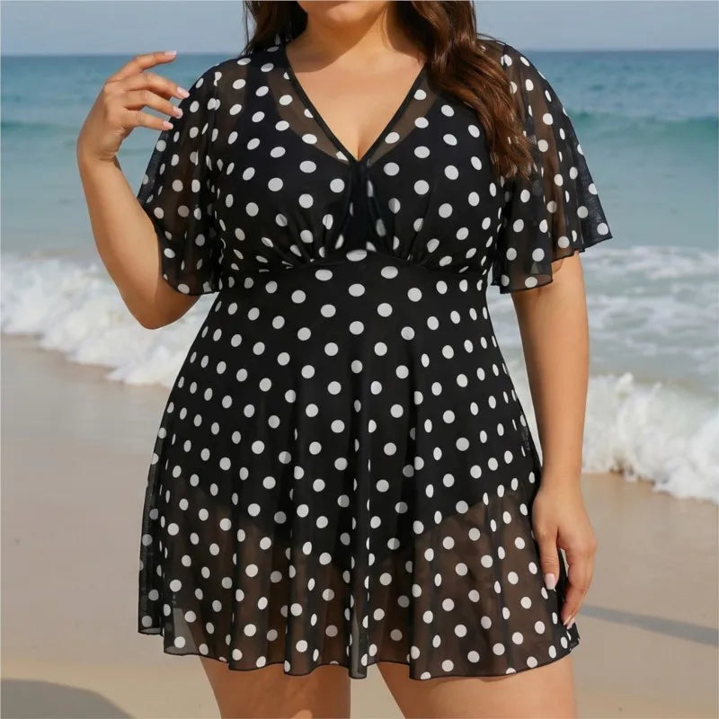 Women's Flutter Sleeve V Neck Skirted Swimdress Bathing Suit