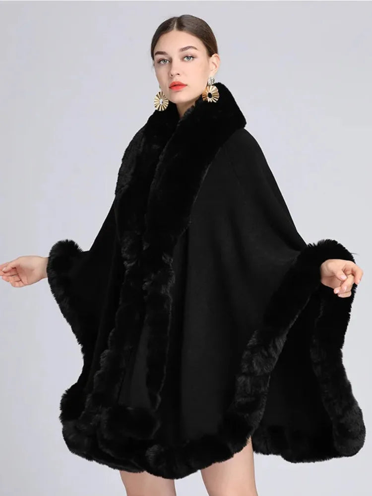 Plush Trim Open Front Cape for Layering over Outfits