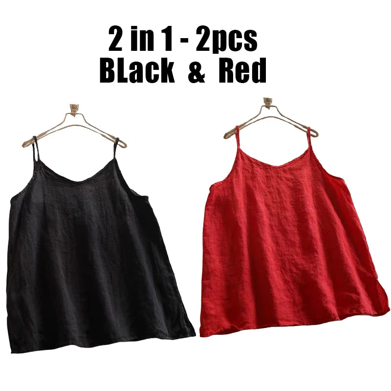 Women's Loose Polyester Camisole with Thin Straps and Single or Two Pack Options