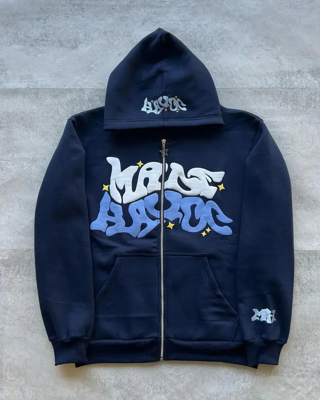 Men's Letter-Print Fleece Long-Sleeve Zip-Front Hoodie