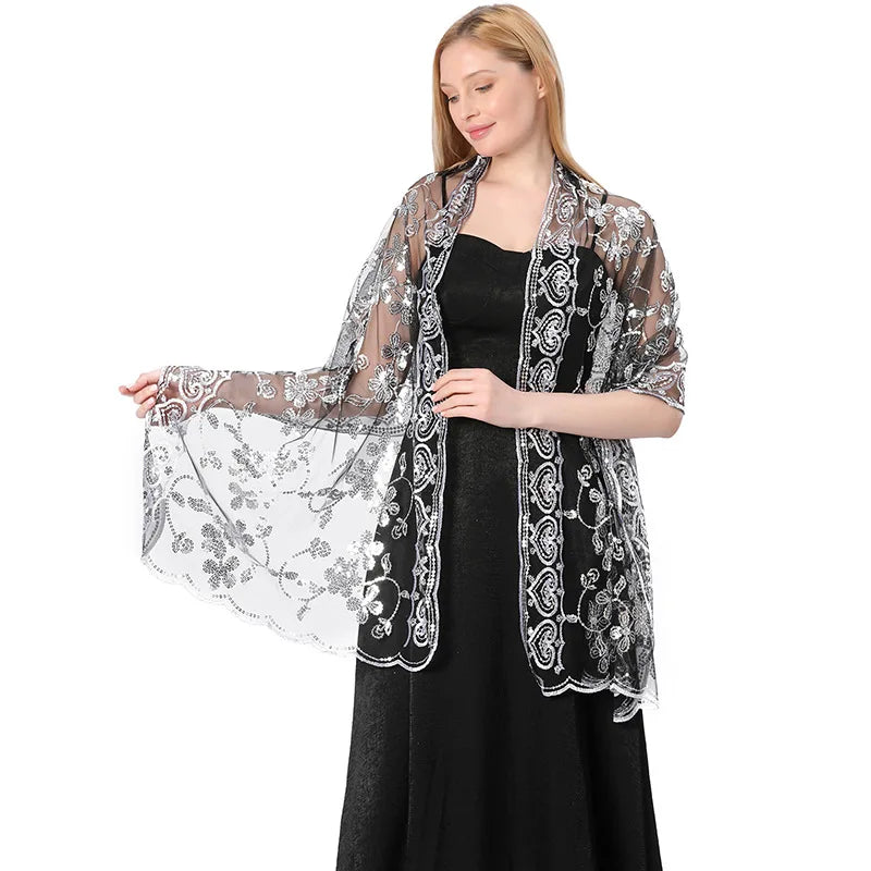 Floral Lace Fringed Wrap Scarf for Layering over Outfits