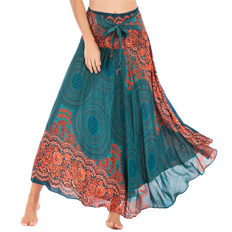 Women's Printed Nylon Harem Pants with Smocked Waist and Convertible Styling