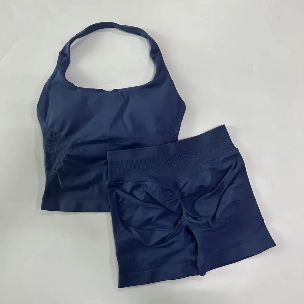 Women's Halter Tank And Shorts Yoga Set For Workout Outfits