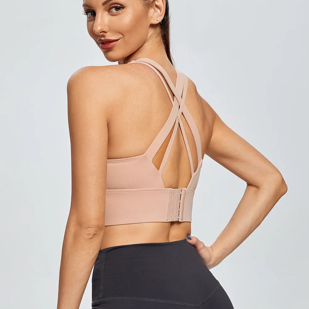 Women's Scoop Neck Multi Strap Cross Back Sports Bra