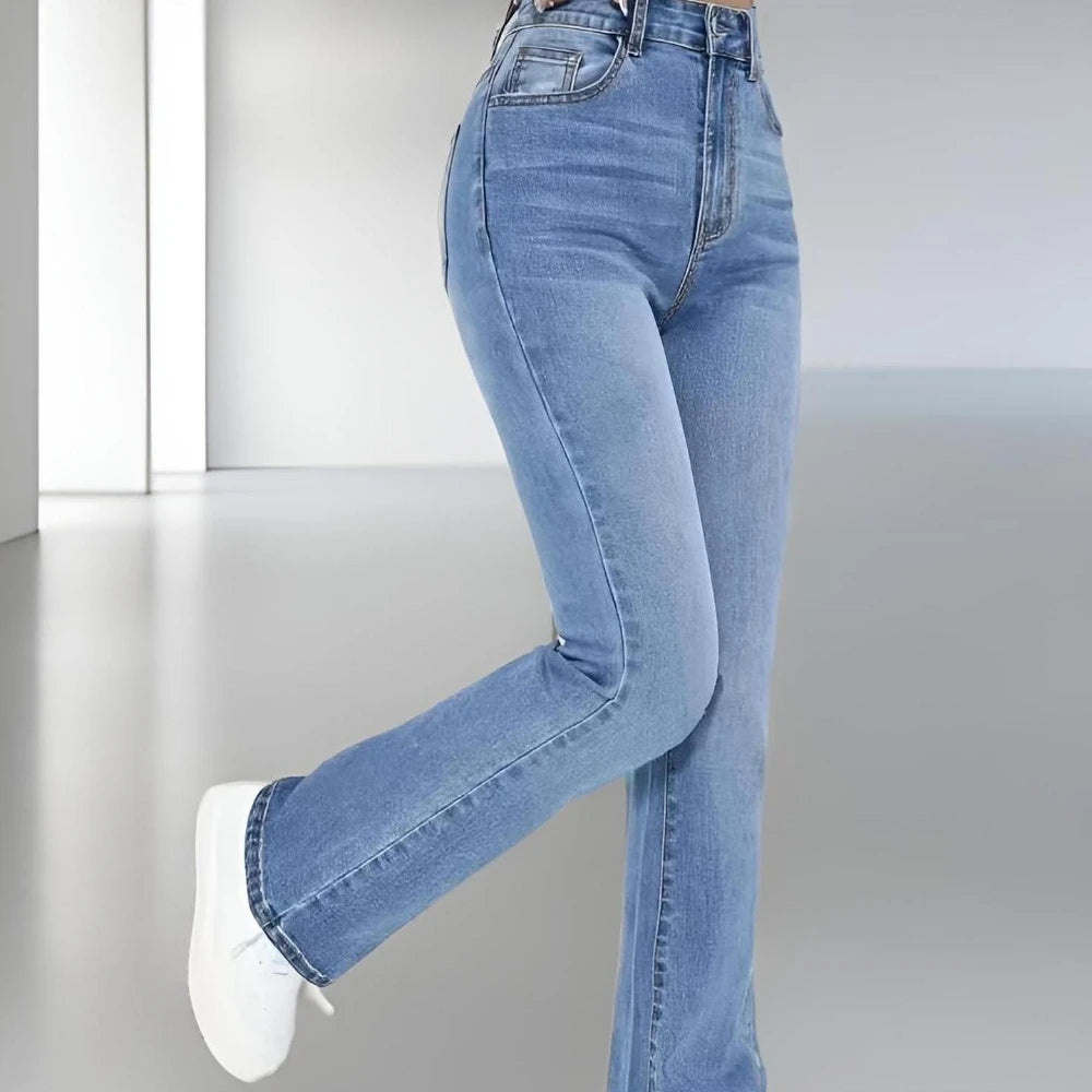 Women's Blue High Waist Flared Leg Denim Jeans