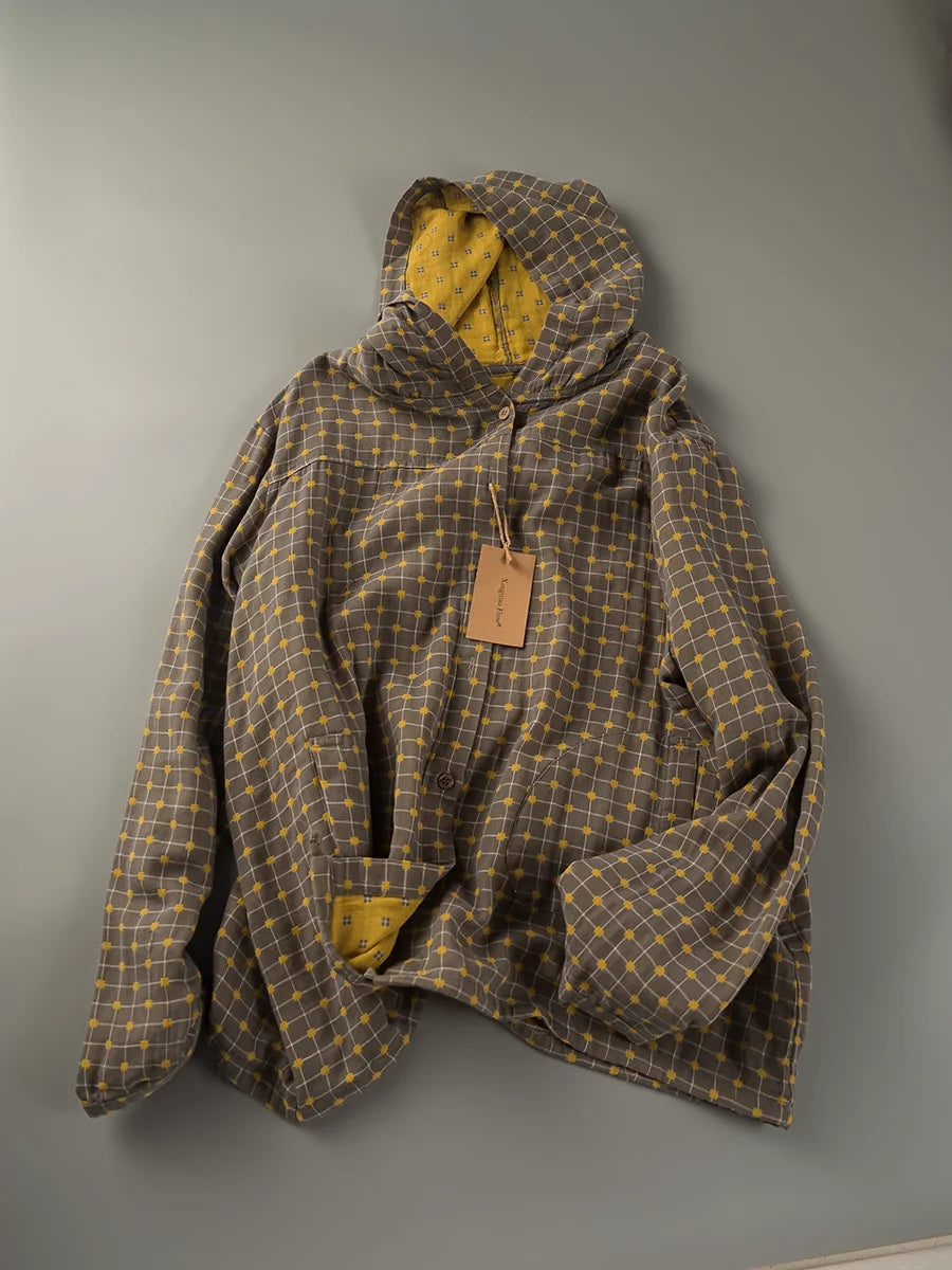 Women's Patterned Hooded Long Sleeve Button Front Shirt