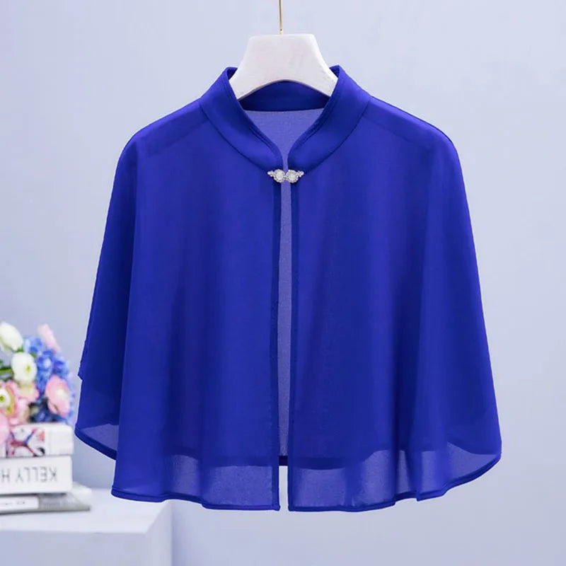 Clasp Front Chiffon Capelet for Layering over Dresses and Tops