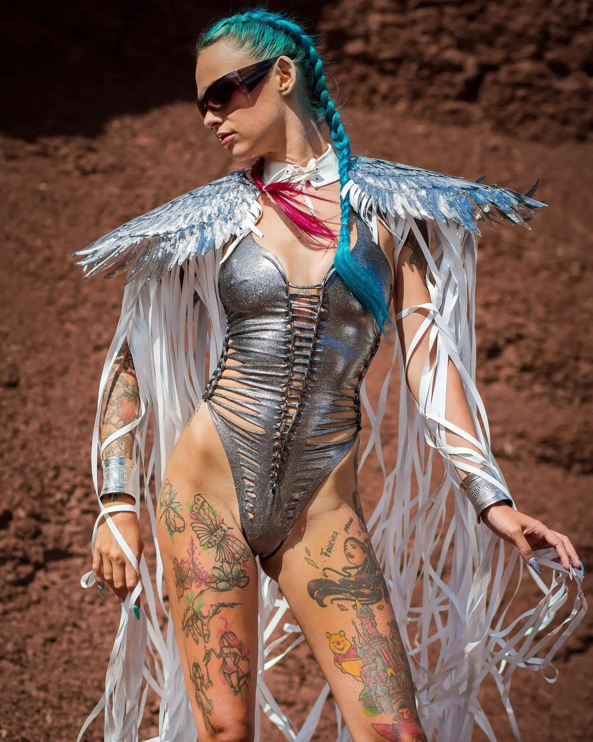 Metallic Wing Fringe Cape for Stage and Costume Layering