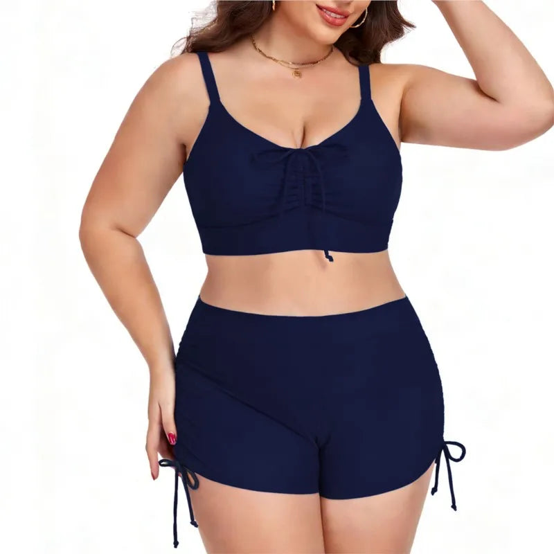 Women's Ruched Crop Top and Side Tie Shorts Bikini Set