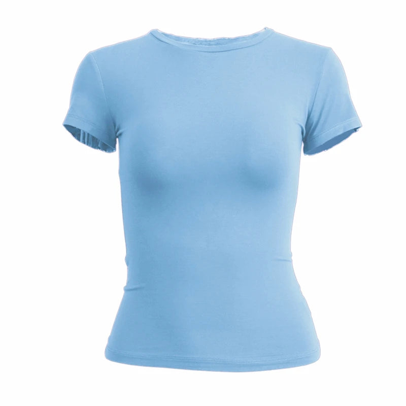 Women’s Slim-Fit Stretch Knit Crew-Neck T-Shirt with Short Sleeves