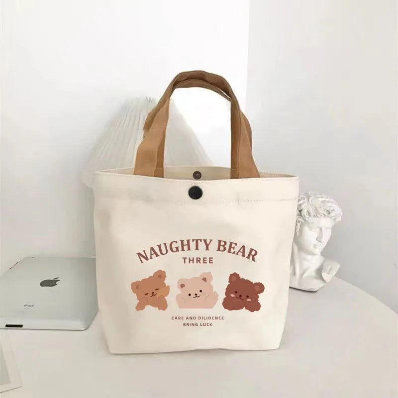 Bear Print Mini Tote Bag with Contrasting Carry Handles