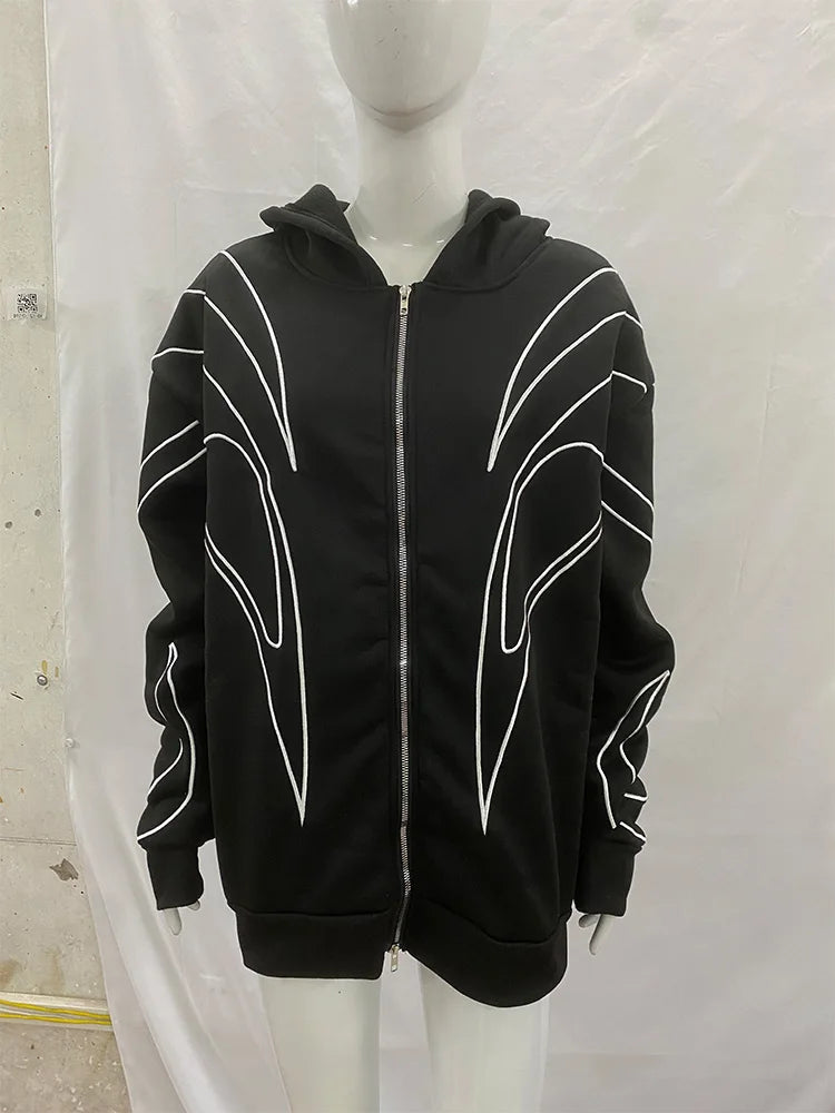 Line Graphic Long Sleeve Full Zip Casual Hoodie