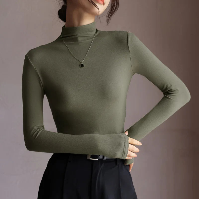 Women's Mock Neck Fitted Long Sleeve Sweater Casual Knit Layer