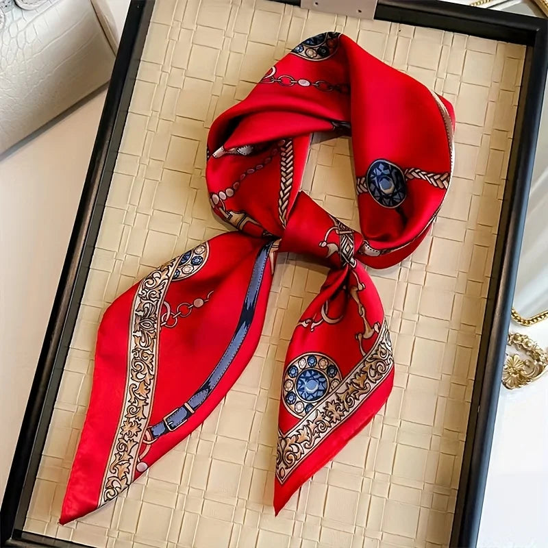 Ornate Print Square Scarf with Decorative Border Patterns