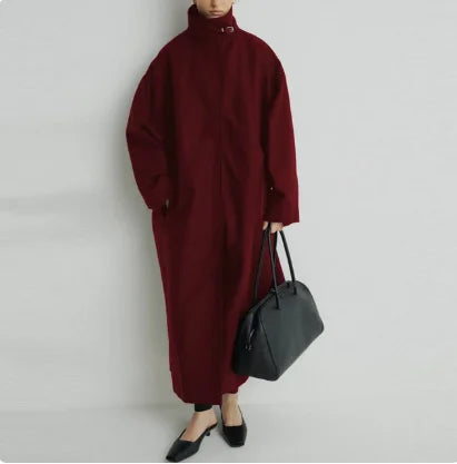 Women's Long Stand Collar Front Opening Coat for Layered Outfits