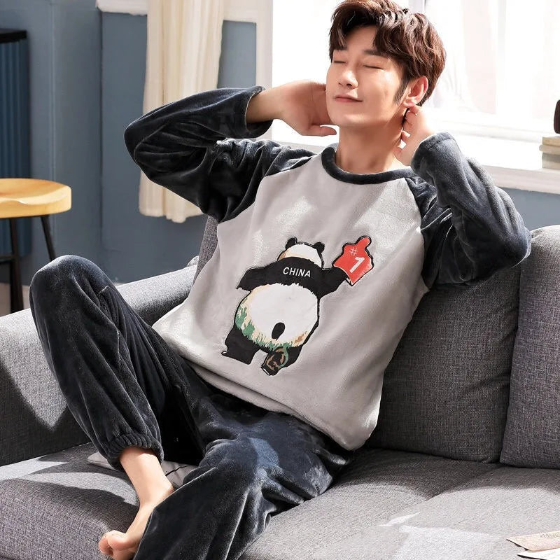 Men's Graphic Long Sleeve Crew Neck Top and Pants Pajama Set