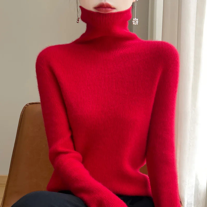 Women's Roll Neck Long Sleeve Sweater Casual Knit Layer