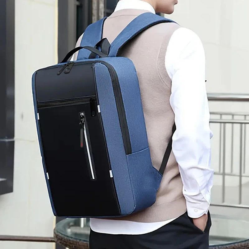 Rectangular Laptop Backpack with Front Zippered Pocket Design