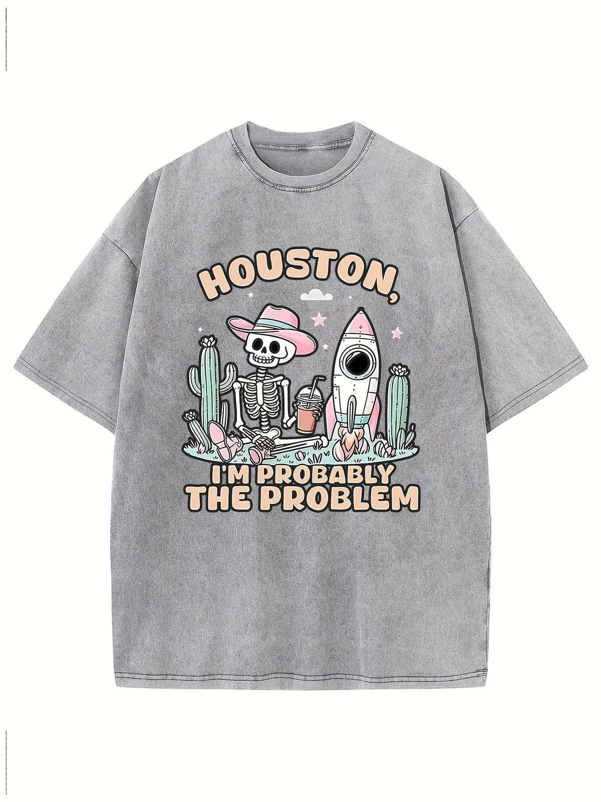 Creative Print Retro Washed High-quality Cotton Pattern T-shirt Men's T-shirt Summer Round Neck Top Short Sleeved