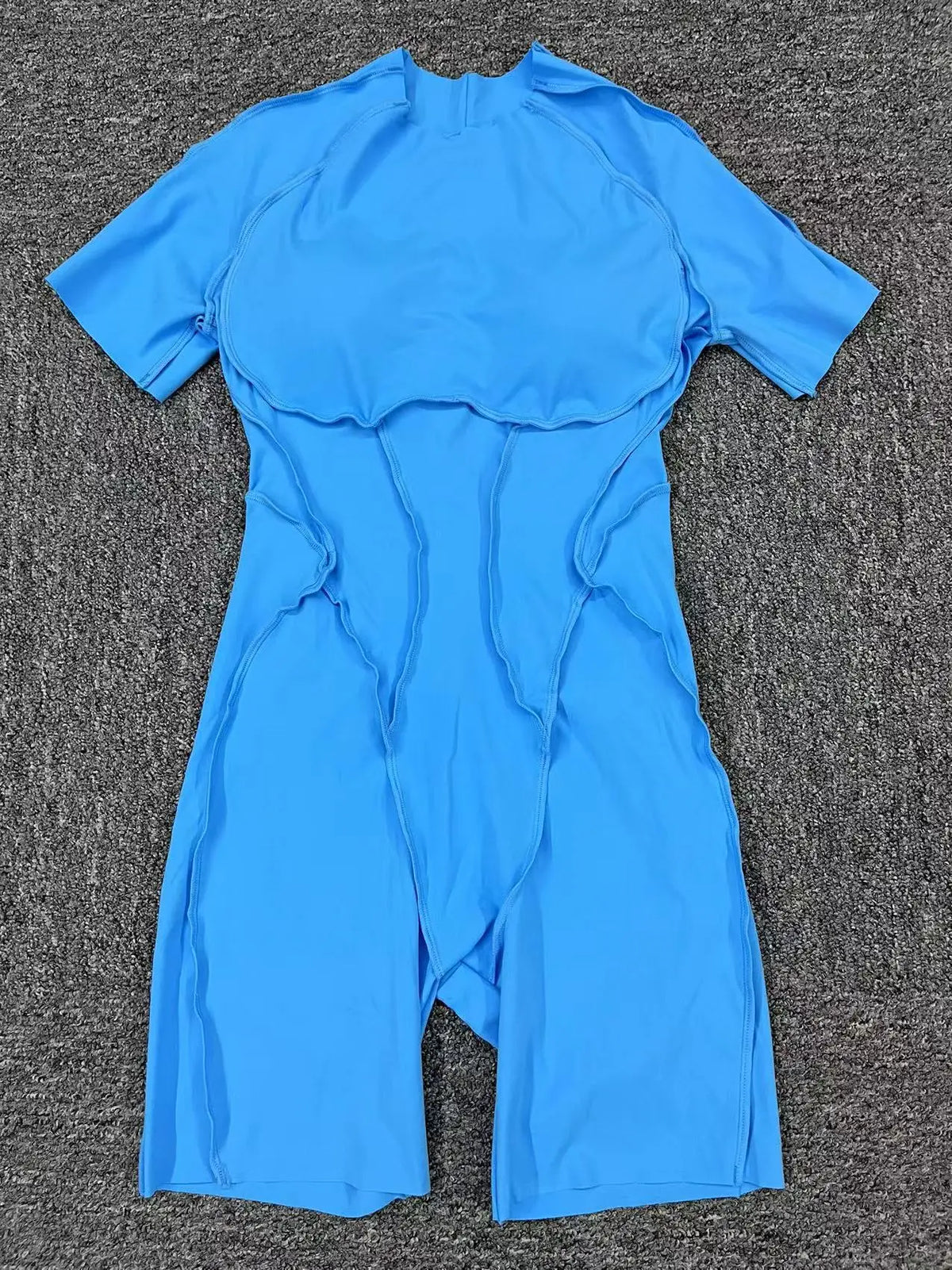 Women's Panelled Short Sleeve Workout Romper with a Rounded Back Cutout