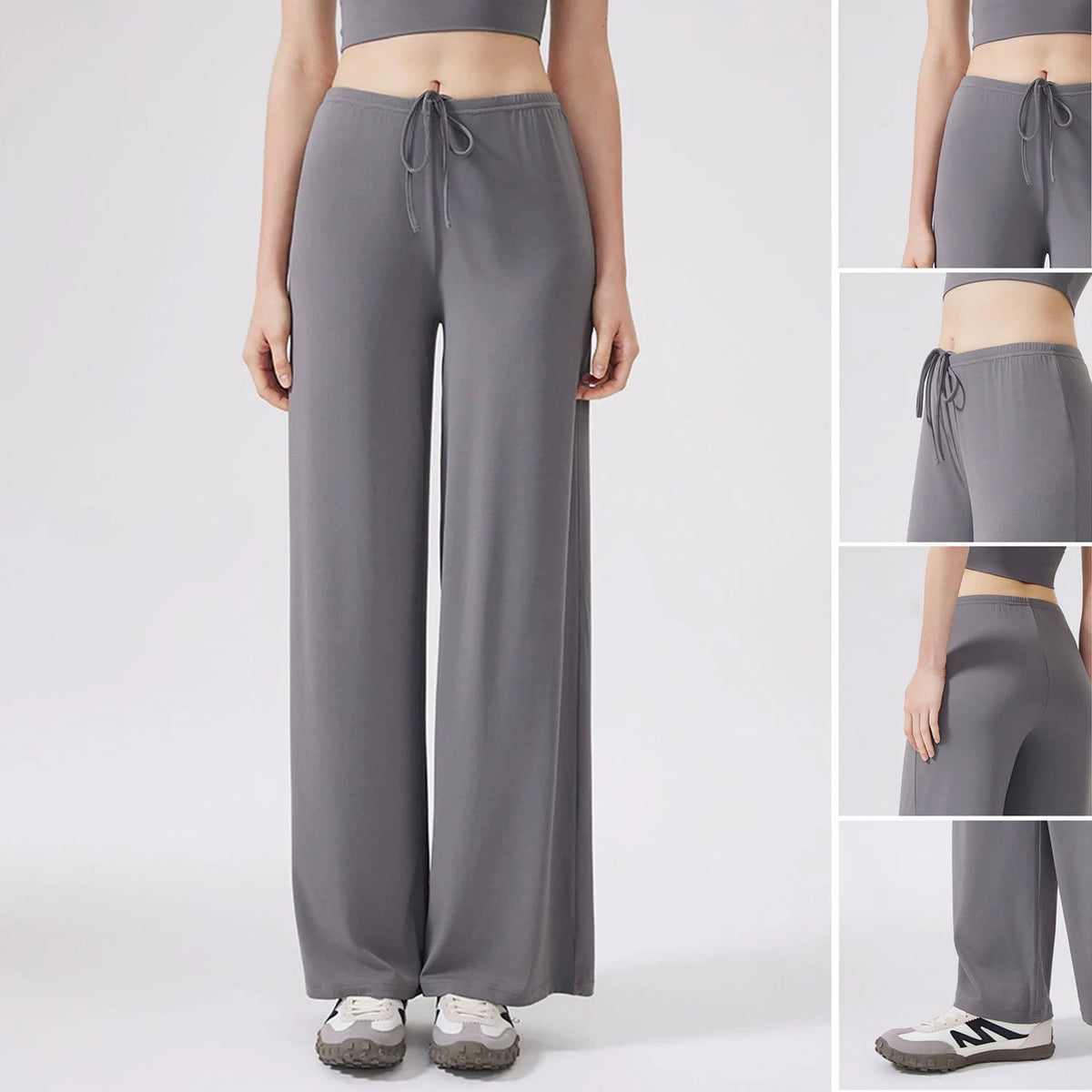Women's Drawstring Waist Nylon Blend Wide Leg Pants for Casual Activewear