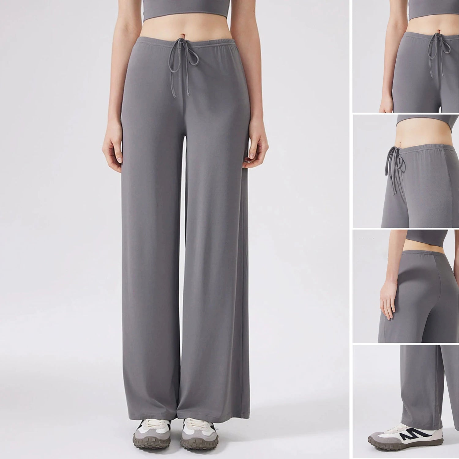 Women's Drawstring Waist Nylon Blend Wide Leg Pants for Casual Activewear