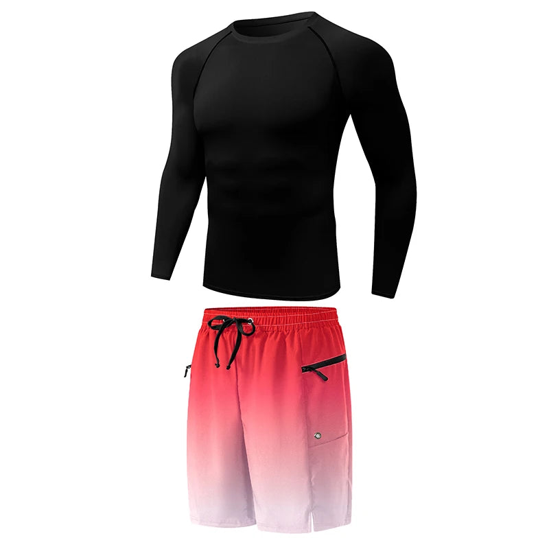 Men's Long Sleeve Rash Guard with Swim Bottom Options