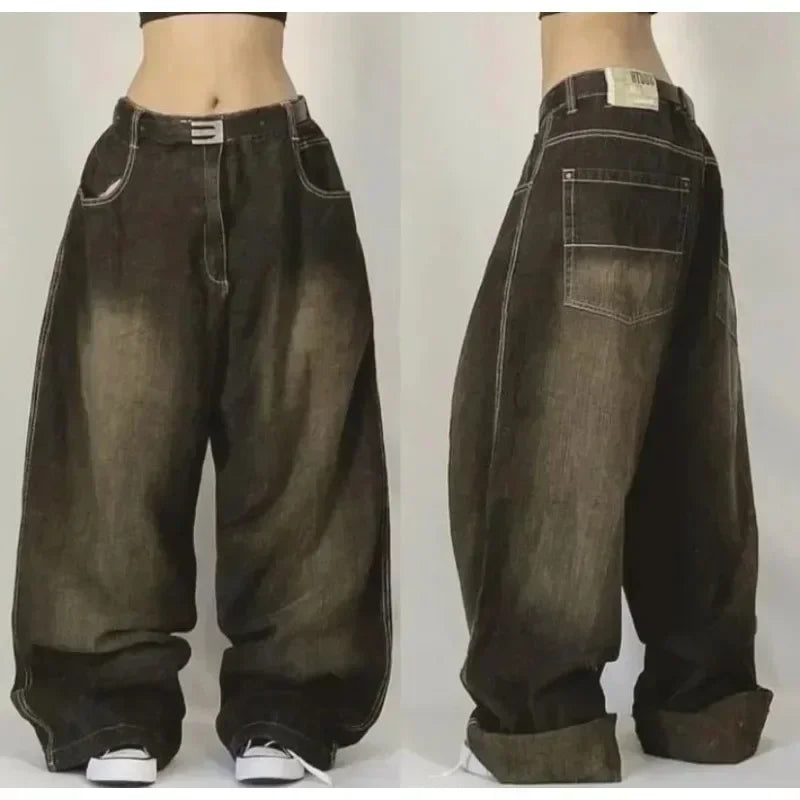 Women's Black Embroidered Baggy Fit Denim Jeans For Everyday Outfits