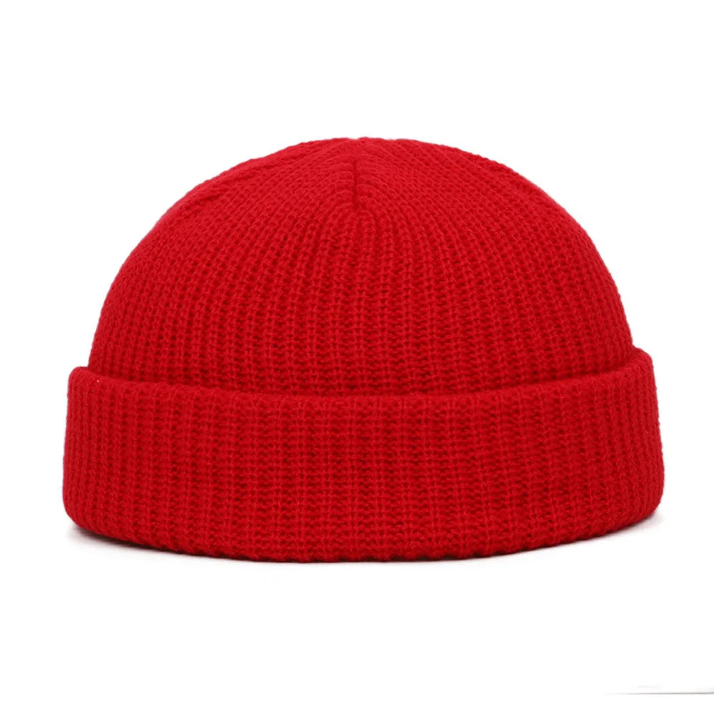 Short Ribbed Knit Beanie with Folded Cuff Shape