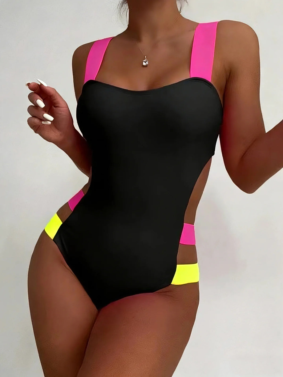 Contrast Strap Cutout One-Piece Swimsuit