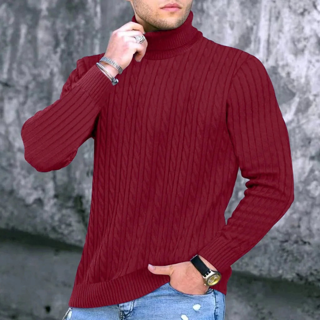 Men's Ribbed Turtleneck Long Sleeve Knit Sweater