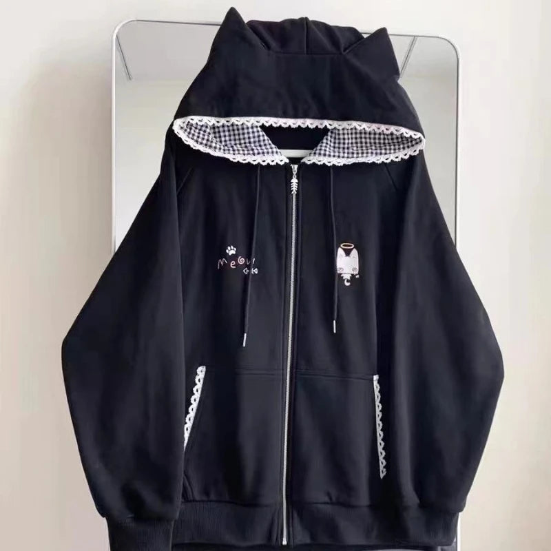 Cartoon Graphic Long Sleeve Full Zip Casual Hoodie