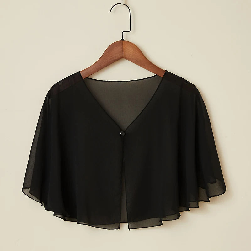 Sheer Clasp Front Capelet for Layering over Dresses and Tops