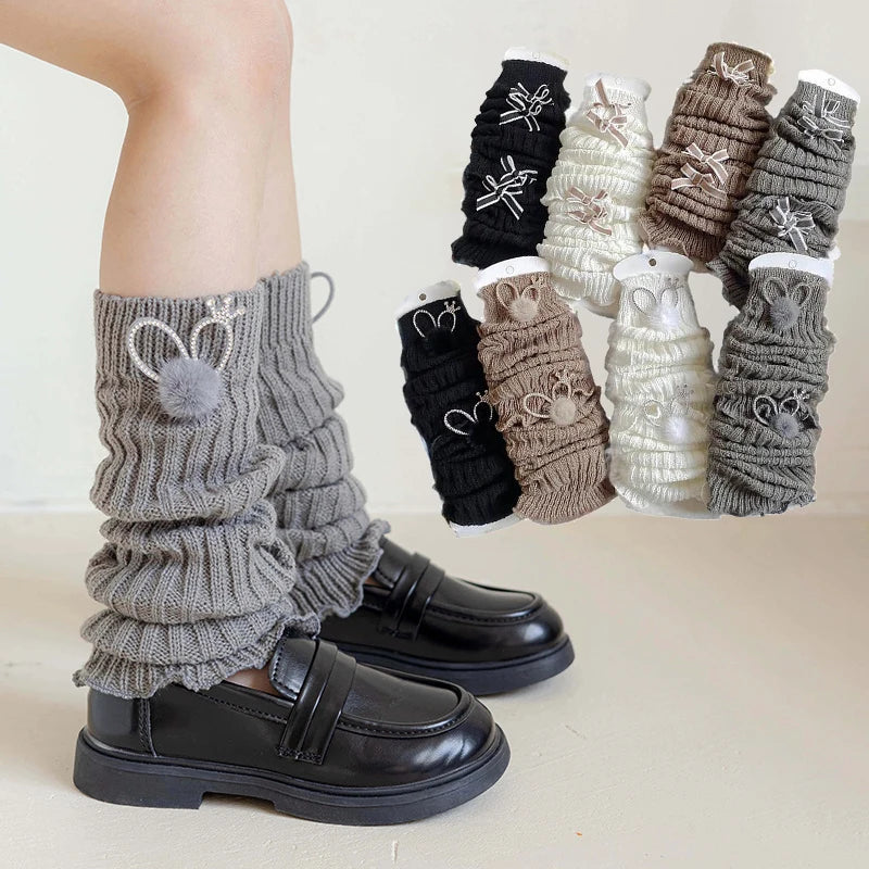 Children's Knit Leg Warmers with Decorative Bow Details