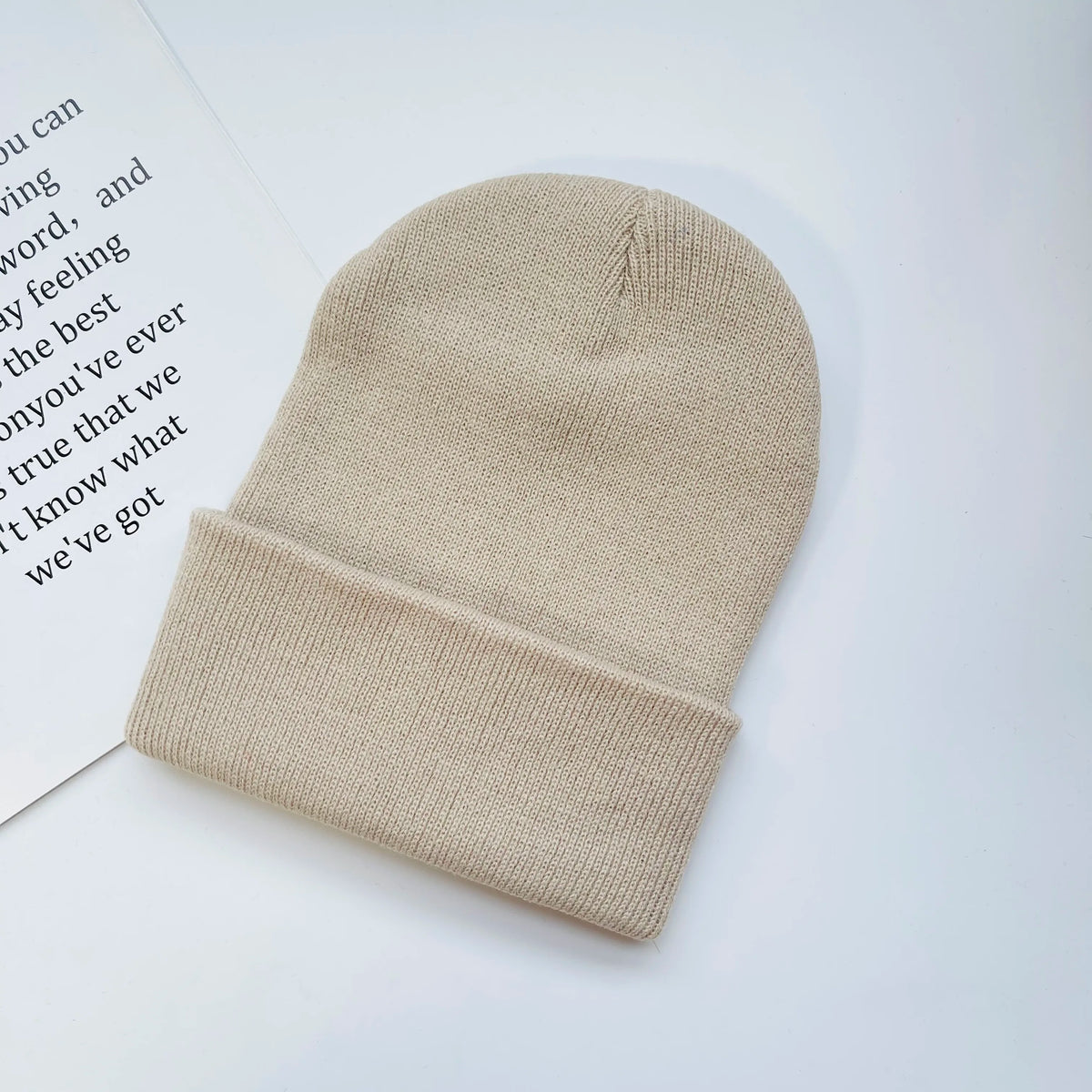 Solid Knit Beanie with Folded Cuff and Color Choices