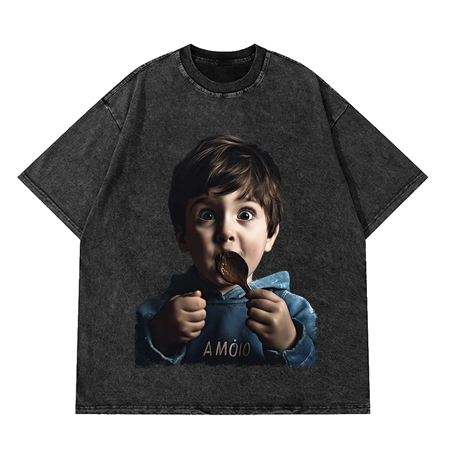 Anime Octopus Vintage Wash Harajuku T-Shirt Japanese Style Unisex