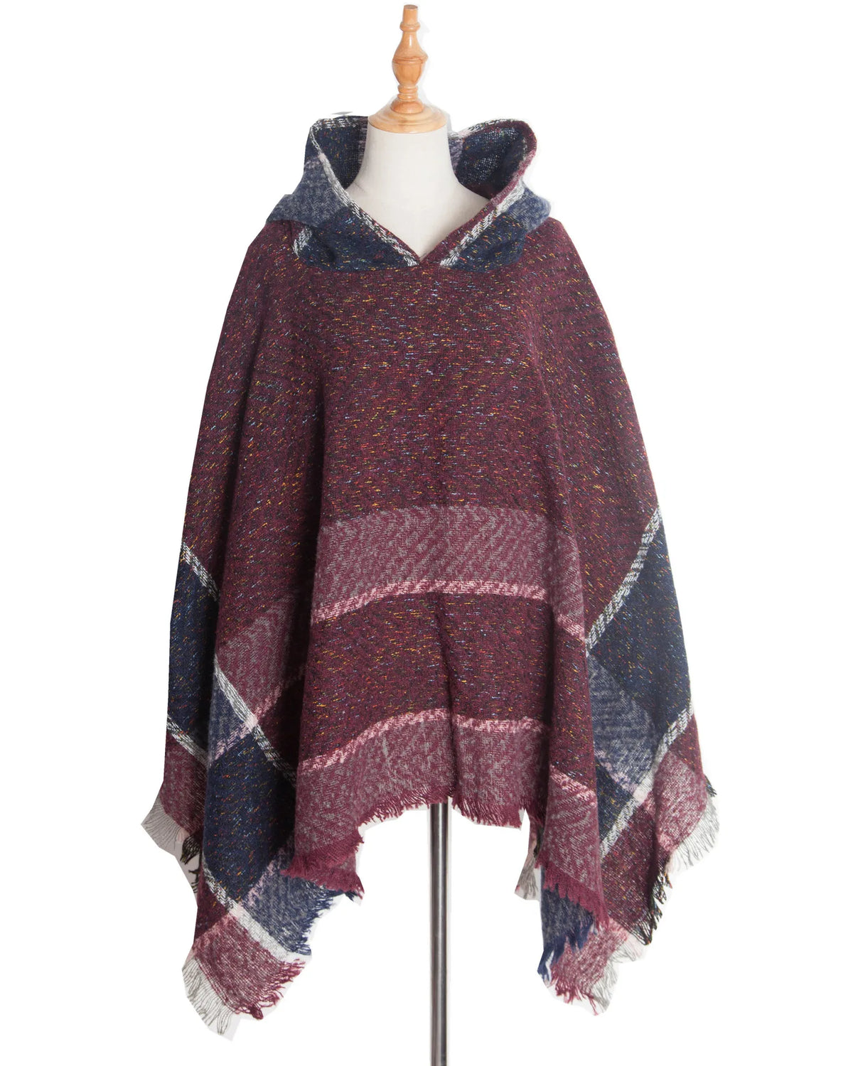 Hooded Herringbone Texture Poncho for Layering over Outfits