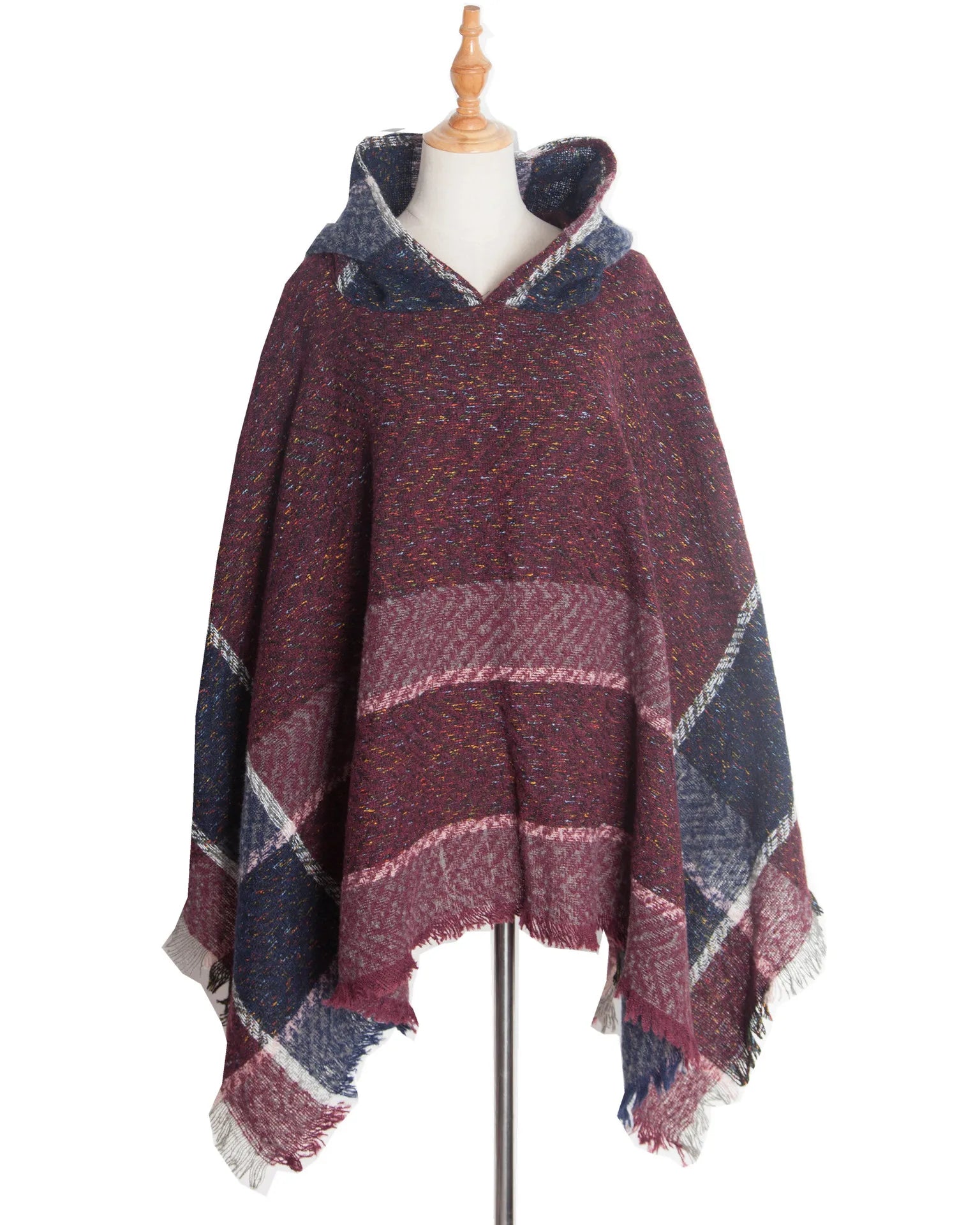 Hooded Herringbone Texture Poncho for Layering over Outfits