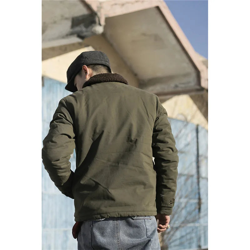 High quality vintage USN WW2 USMC thick sherpa fleece winter clothes khaki military work blank Winter N1 deck jacket for men