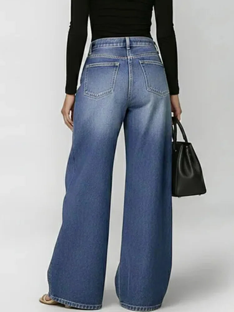 Women's Side Grommet Wide Leg Denim Jeans For Everyday Outfits