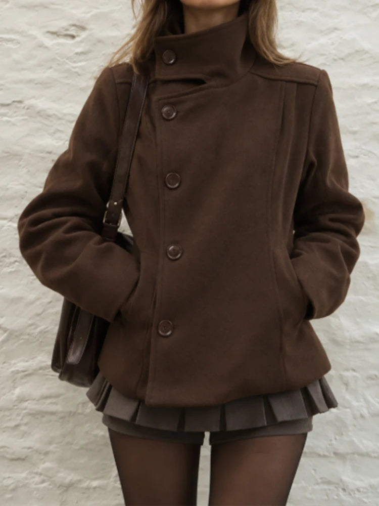 Fitted High-Collar Long-Sleeve Zip-Front Jacket