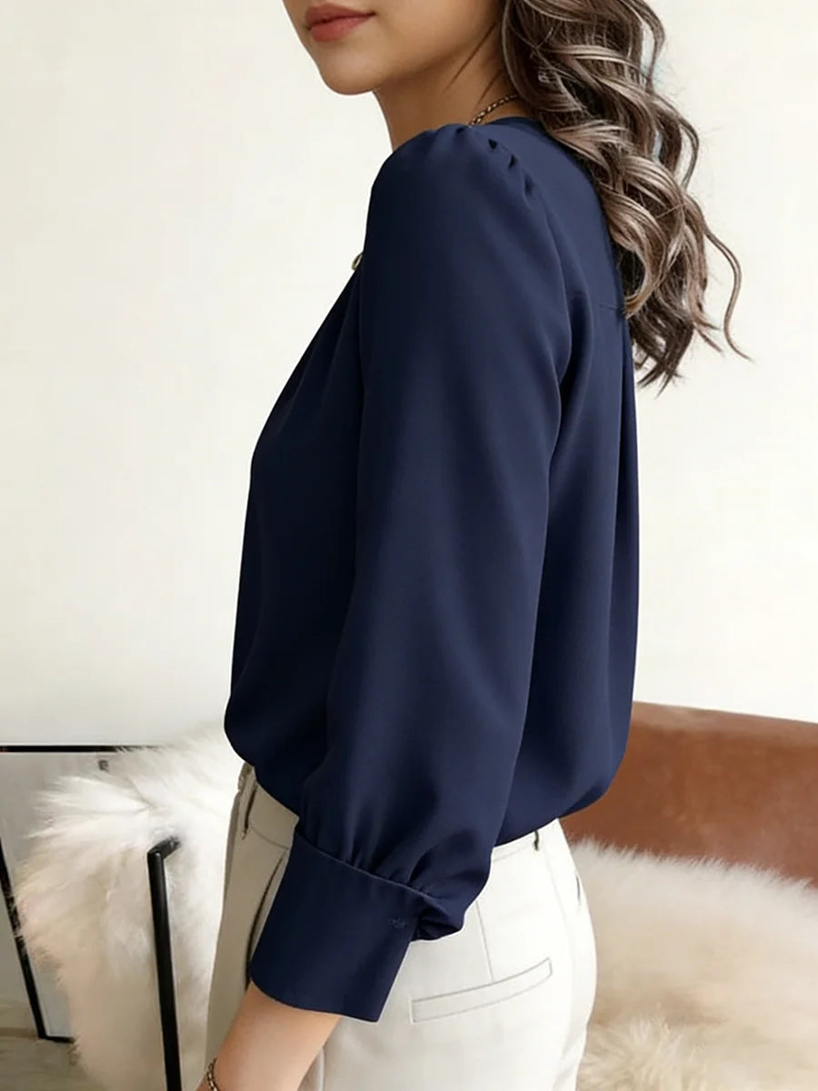 Women’s Pleated Long-Sleeve Blouse