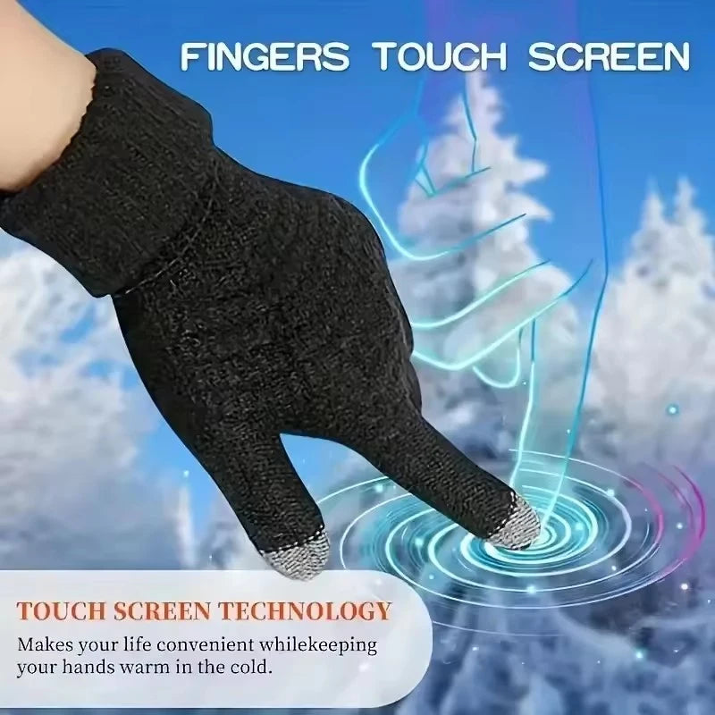 Black Full Finger Knit Gloves with Ribbed Cuffs