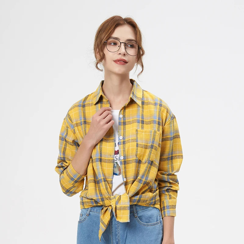 Women's Checked Collared Long Sleeve Shirt